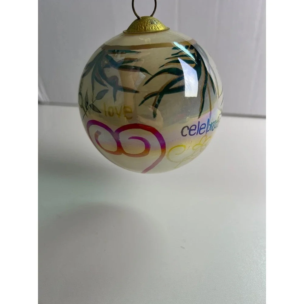 Vintage 1999 Glass Hand Painted Christmas Ornament Love Hope Peace‎